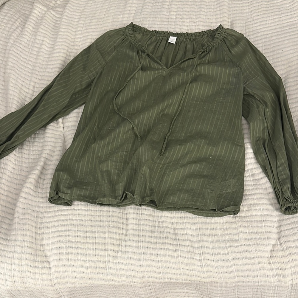 Old Navy Green Ribbed Relaxed Blouse